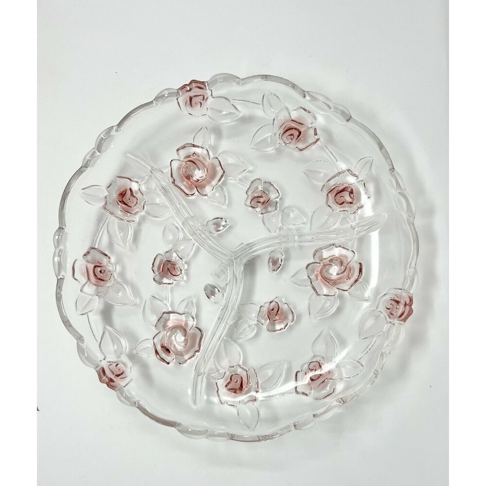 Mikasa Bella Rosa Round Divided Dish Pink Frost‎ Roses Formal 13.25"  SA 911/345